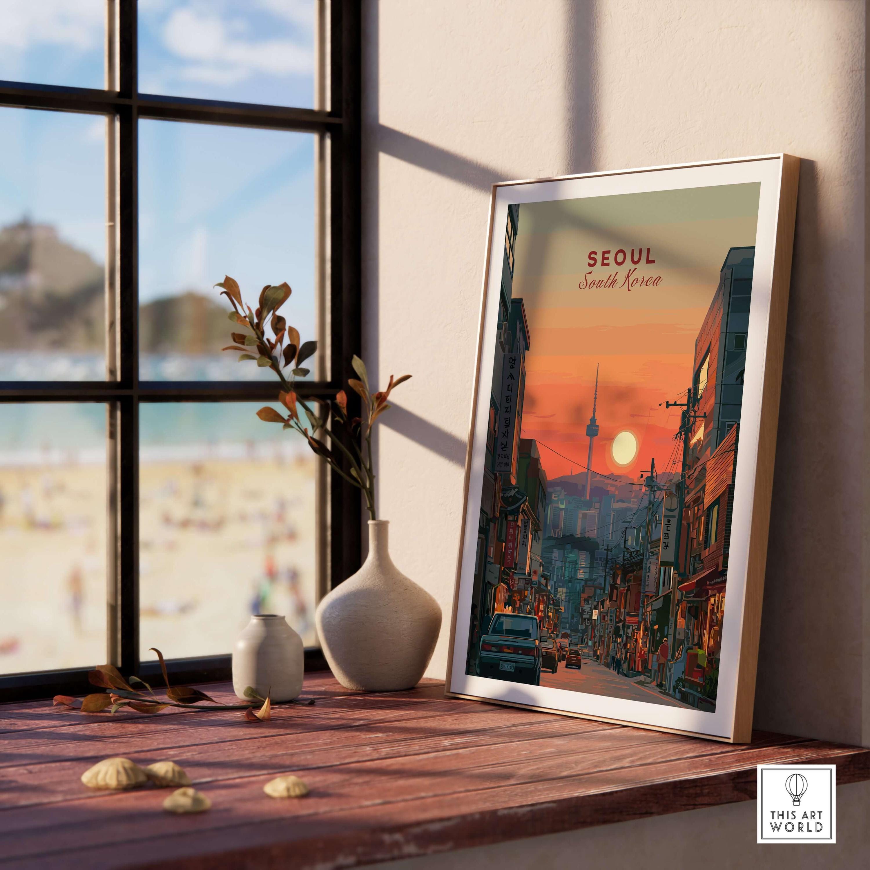 Seoul South Korea City Sunset Print | N Seoul Tower Skyline Poster