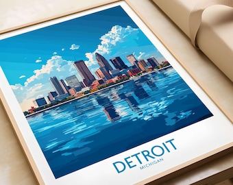 Detroit Travel Poster Detroit Wall Art Print Michigan Poster Detroit Poster Artwork Travel Home Decor Home Wall Art Detroit Gift Art