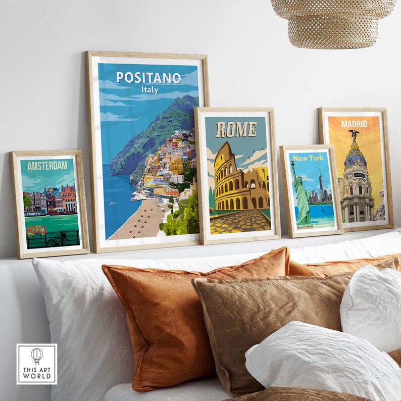 Positano Wall Art Vintage Travel Poster Italy | Italian Coastal Print | Framed & Unframed Gift Idea | Mediterranean Home Decor image 5