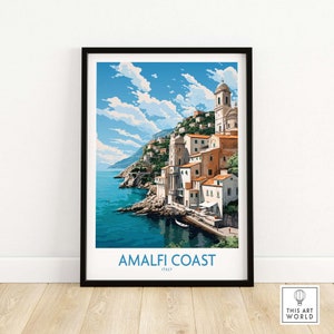 Amalfi Coast Poster Travel Print | Home Décor Poster Gift | Digital Illustration Artwork