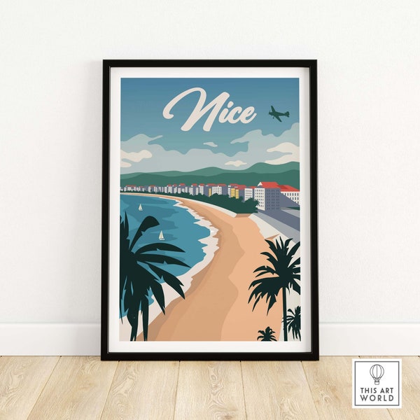 Nice France Skyline Poster Nice France Skyline Poster Retro Travel Art South of France Wall Decor