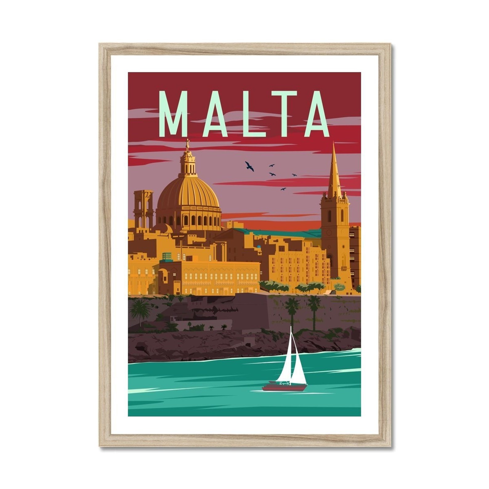 Malta Print Vintage Travel Poster Valletta Malta Wall Art Etsy
