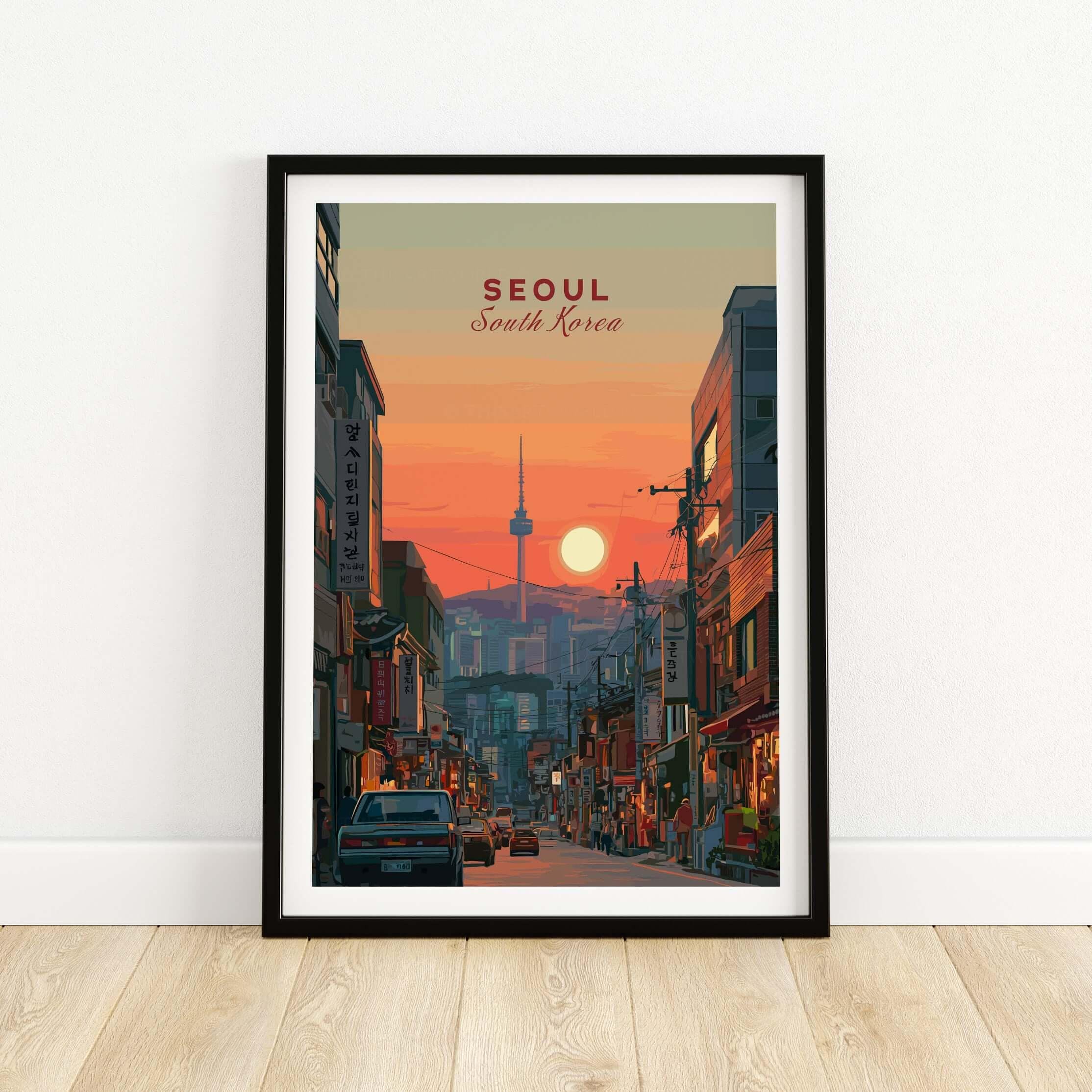 Seoul South Korea City Sunset Print | N Seoul Tower Skyline Poster