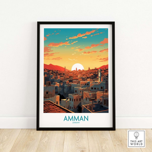 Amman Print Jordan Art Print Travel Poster | Home Gift Birthday present Wedding anniversary Wall Décor | Personalized Illustration Artwork