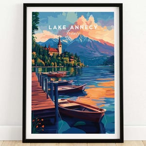 Lake Annecy Wall Art Lake Annecy Art Print Travel Print | Home Décor Poster Gift | Digital Illustration Artwork
