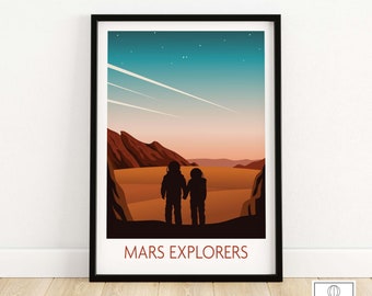 Mars Poster Print | Mars Explorers | Wall Art | Travel Poster | Framed & Unframed Artwork | Art Print Gift Idea