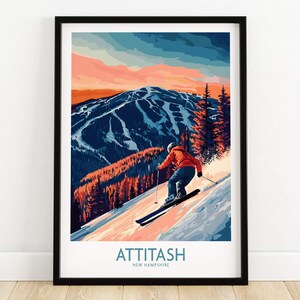 Attitash Ski Wall Art Print New Hampshire poster Attitash Ski Resort poster wintersport artwork avontuur Home decor skiën muur kunst cadeau