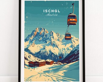 Arte mural de deportes de invierno de Ischgl, regalo para esquiador, cabaña de montaña, decoración de casa de esquí de Ischgl, impresión de albergue de esquí de Ischgl, decoración del hogar, regalo de habitación de esquí