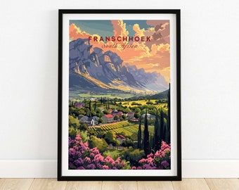Franschhoek South Africa Poster Art Print Travel Print Home Décor Poster Gift Digital Illustration Artwork