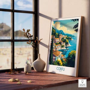 Vintage Corfu landscape art print highlighting the beauty of Greece's Ionian Sea, perfect for travel enthusiasts.
