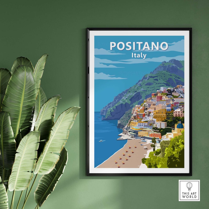 Positano Wall Art Vintage Travel Poster Italy | Italian Coastal Print | Framed & Unframed Gift Idea | Mediterranean Home Decor image 8