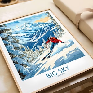 Big Sky Ski Poster Montana Wall Art Print Big Sky Ski Resort Gift Winter Sports Artwork Big Sky Montana Mountain Nature Illustration Gift
