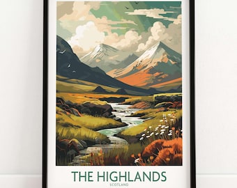 Schottisches Hochland Kunstdruck Reise-Print | Poster Geschenk Wohndekoration | Digitale Illustration Kunstwerk