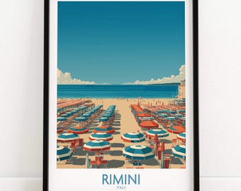 Stampa artistica di Rimini, Italia: scena di spiaggia estiva (su tela o con cornice)