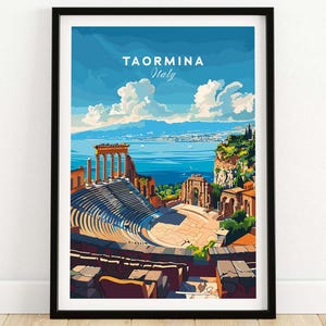 Taormina Travel Print Sicily Italy Travel Poster Taormina Artwork Poster Gift Italy Home Decor Taormina Illustration Art Lover Italy Print