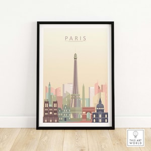 Paris Skyline Print | Paris Wall Art | Paris Poster | Paris City France Wall Decor | Paris Cityscape Gift | Eiffel Tower Minimalist Print