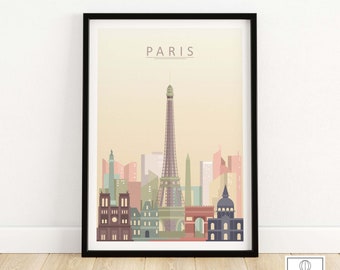 Paris Skyline Print | Paris Wall Art | Paris Poster | Paris City France Wall Decor | Paris Cityscape Gift | Eiffel Tower Minimalist Print