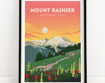 Mount Rainier Wall Art Print Poster | National Park Poster | Mount Rainier Gift Idea | Washington Home Wall Decor Framed & Unframed Artwork