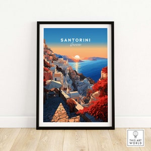 Santorini Poster | Birthday present | Wedding Anniversary Gift | Greece Travel Poster | Santorini Art Print