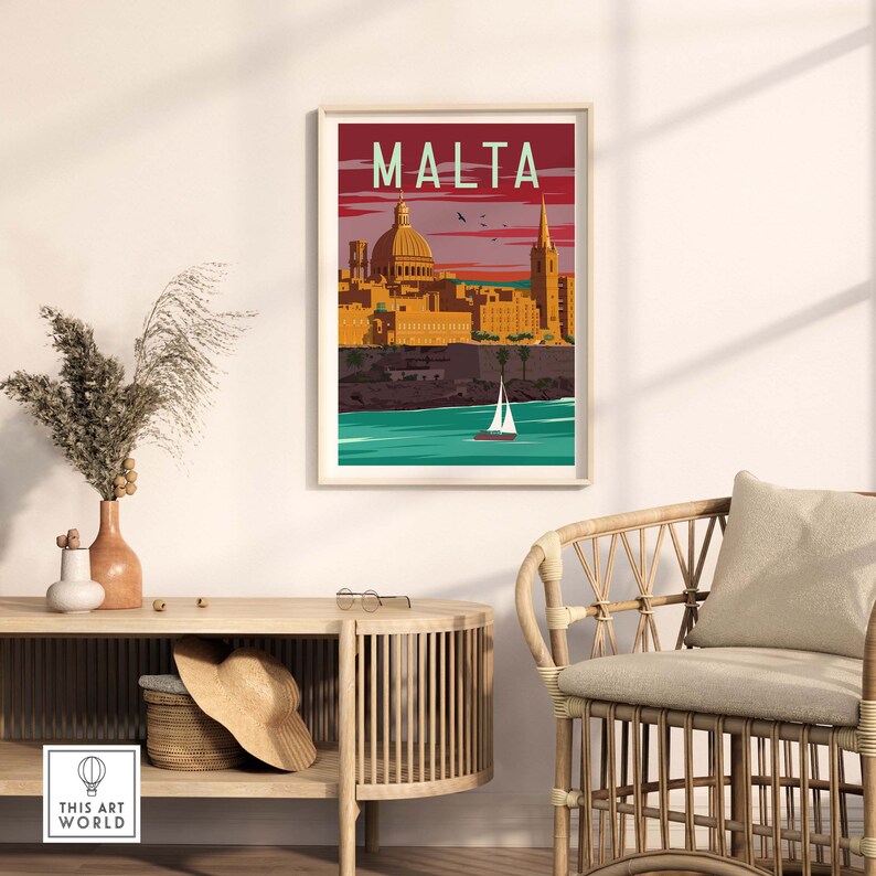 Malta Print Vintage Travel Poster Valletta Malta Wall Art Etsy