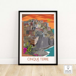 Cinque Terre Print | Cinque Terre Wall Art | Cinque Terre Italy Travel Poster | Vintage Art Print | Cinque Terre Gift