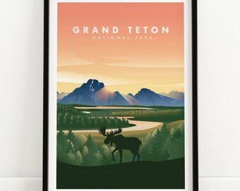 Grand Teton Wall Art | National Park Poster | Teton Print | Home Decor | Grand Teton Park Art | Teton Poster | Wyoming Travel Gift
