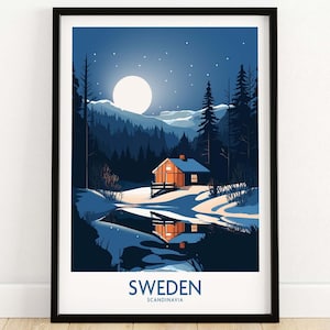 Schweden Kunstdruck Reise-Print | Poster Geschenk Wohndekoration | Digitale Illustration Kunstwerk