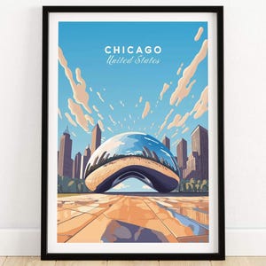 Chicago Print Wall Art Chicago The Bean Poster Chicago Gift for Art Lover Chicago Cloud Gate Digital Illustration Chicago