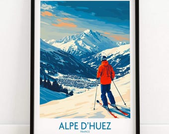 Ski Wall Art Alpe d'Huez Ski Lodge Print Home Decor Ski Room Art Family Gift France Gift Art Lovers Ski Art Alpe d'Huez Poster Winter Sports