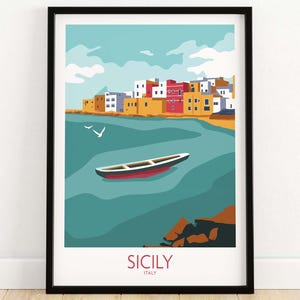 Sicily Italy Wall Art Travel, Italian Home Decor, Beach Print Gift, Coastal Poster, Holiday Wanderlust Decoration