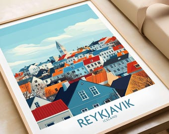 Reykjavik Wand Kunst Druck Reise Poster Reykjavik Wand Dekor Reykjavik Kunst Liebhaber Geschenk Reykjavik Island Illustration Island Kunst Geschenk