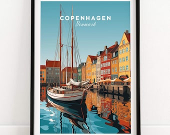 Copenhagen Travel Poster Print, Danish City Artwork, Nordic Style Decor, Anniversary Wall Art, Gift For Travelers, Home Office Art