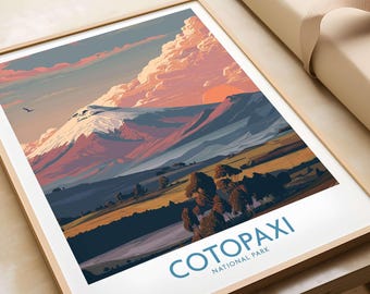 Ecuador Sunset Landscape Poster Cotopaxi Volcano National Park Travel Print Wall Art