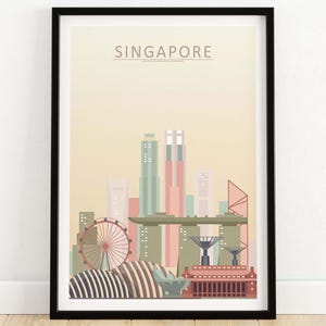 Skyline-afdruk Singapore | Muurposter | Woondecoratie Aziatisch stadsgezicht | Cadeau-idee voor ingelijst en ingelijst Singapore