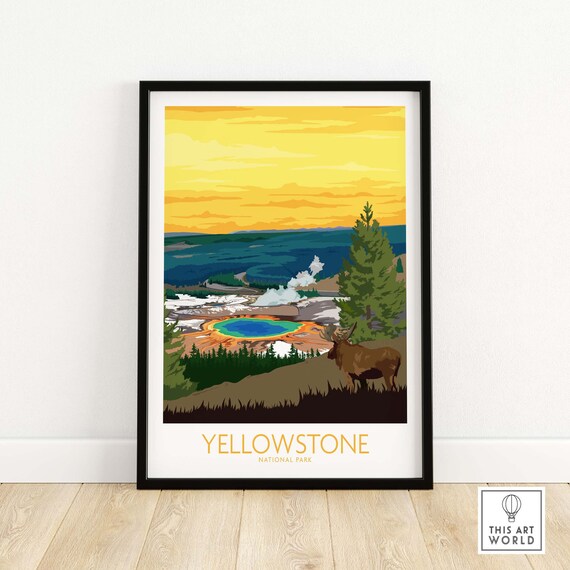 Yellowstone Print | Yellowstone Park Poster | Yellowstone Wall Art | National Park Poster | Yellowstone Gift | Framed & Unframed Art Print