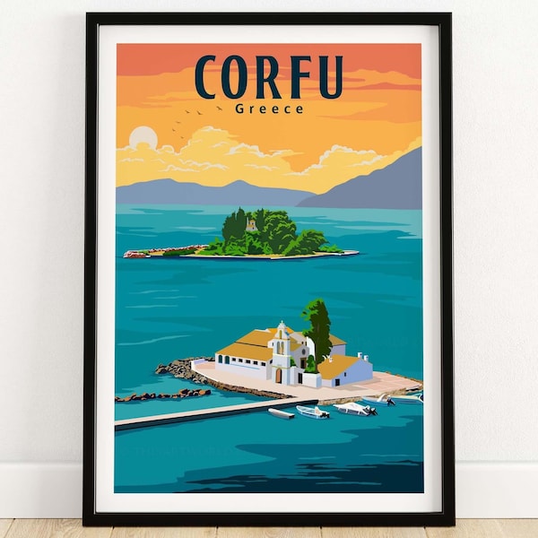 Corfu Greece Travel Poster | Vintage Island Art Print