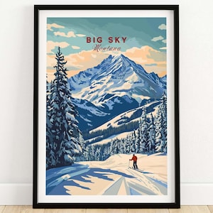 Big Sky Wall Art Print Montana Poster Big Sky Ski Resort Poster Winter Sports Artwork Adventure Home Decor Skiing Wall Art Gift for Skier