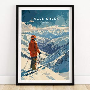 Falls Creek Ski Print Australië Mountain Art Ski Lodge Muur Decor Wintersport Kunstwerk Mountain Home Chalet Cadeau Adventure Sport Resort