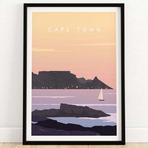 Cape Town Wall Art, South Africa Print, Travel Poster, Minimalist Home Decor, Table Mountain and Sea Landscape, South African Gifts