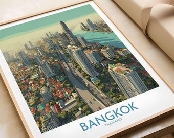 Bangkok Thailand Modern City View Wall Art - Cityscape Poster, Bangkok Skyline Print, Travel Gift, Urban Decor, Contemporary Bangkok Artwork