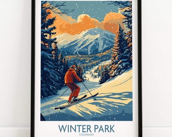 Winter Park poster Colorado Skiprint Skihut muurdecoratie Woondecoratie Skicadeau Skihuisdecoratie Wintersport kamerprint Chaletkunst