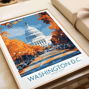 Washington DC Capklemmell Poster, Kulturerbe Wandkunst, Elegantes Bürodekor, Reise-Illustration, Housewarming Geschenk, großer gerahmter Druck