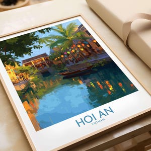 Hoi An Vietnam Wall Art Print, Vintage Travel Poster, Asian Home Decor Vietnamese Landscape Painting, Rustic Wall Hanging Gift for Travelers