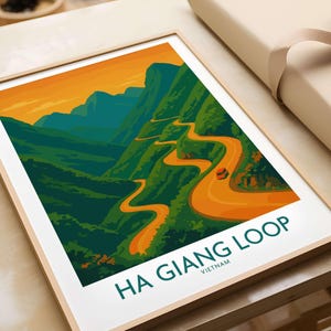 Vietnam Ha Giang Loop Poster Sunset Mountain Pass Print Travel Landscape Wall Art Ha Giang Loop Vietnam Gift Art Lovers Illustration