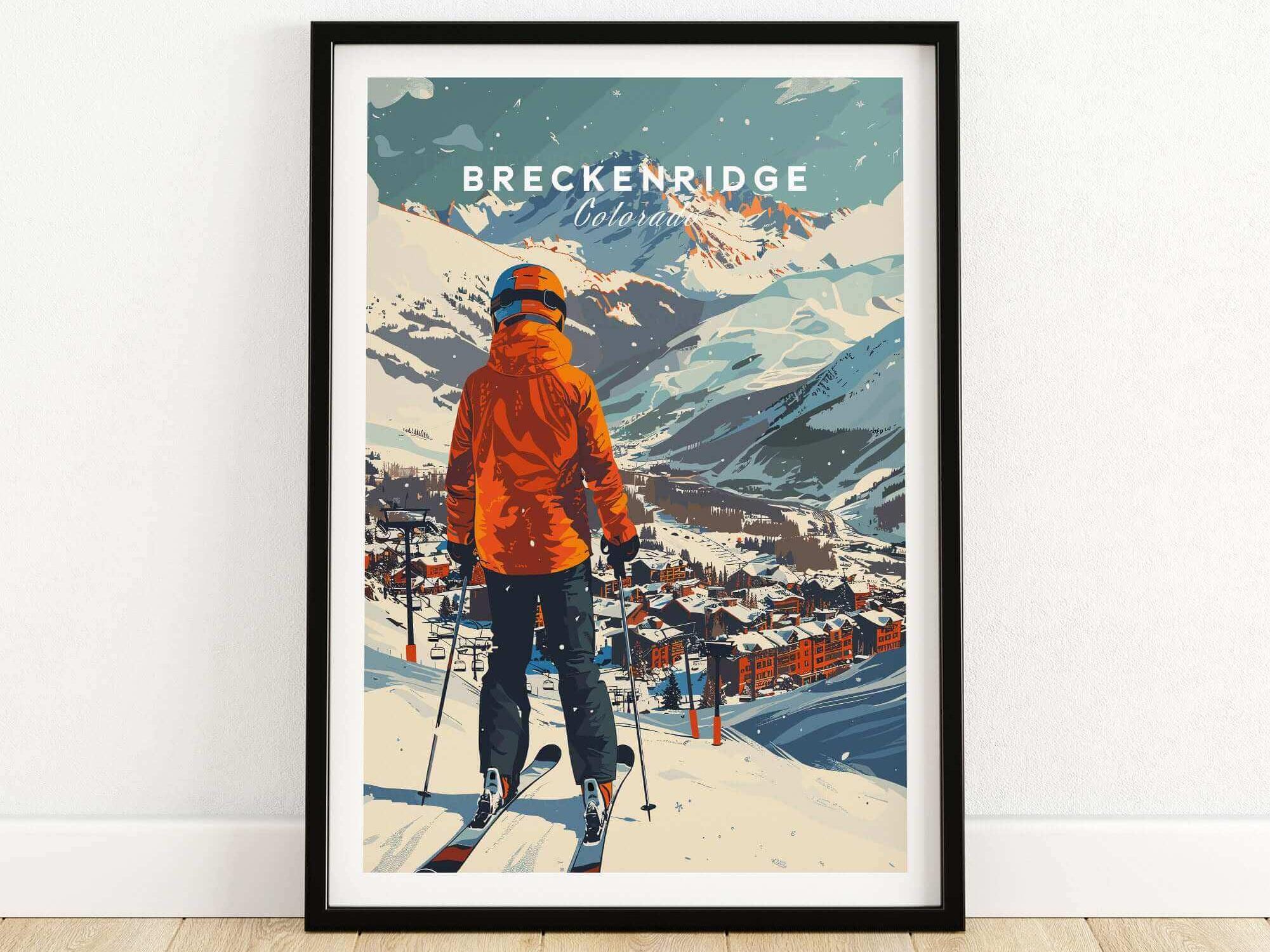 Breckenridge Ski Art Print Colorado Ski Lodge Wall Art Home Deocr Skiing Gift Ski House Decor Winter Sport Room Print Chalet Illustration