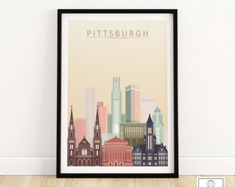 Pittsburgh Poster | City Skyline Wall Art Print | Cityscape Art | Skyline Print | Wall Decor | Housewarming Gift