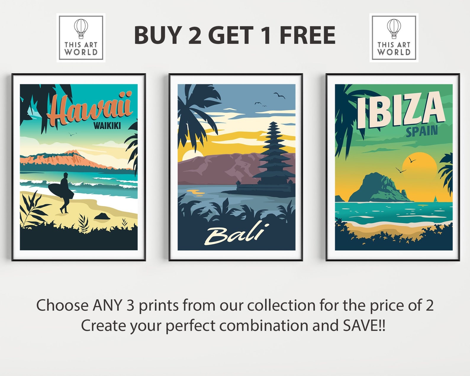 Travel Poster Set Set of 3 Prints SPECIAL COMBO DEAL | Etsy