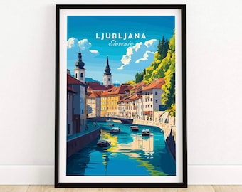Stampa artistica da parete di Lubiana, poster di viaggio, decorazione da parete di Lubiana, regalo per gli amanti dell'arte di Lubiana, illustrazione di Lubiana, Slovenia, regalo d'arte della Slovenia