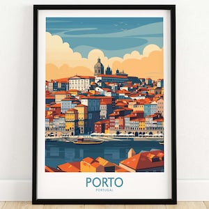Póster de viaje de Oporto, impresión artística de pared, regalo personalizado, regalo de inauguración de la casa para ella, regalo de boda, decoración de arte de pared grande