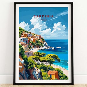 Sardinia Poster Italy Wall Art Print Sardinia Gift Home Decor Sardinia Artwork Digital Illustration Italy Art Lovers Framed Poster Travel